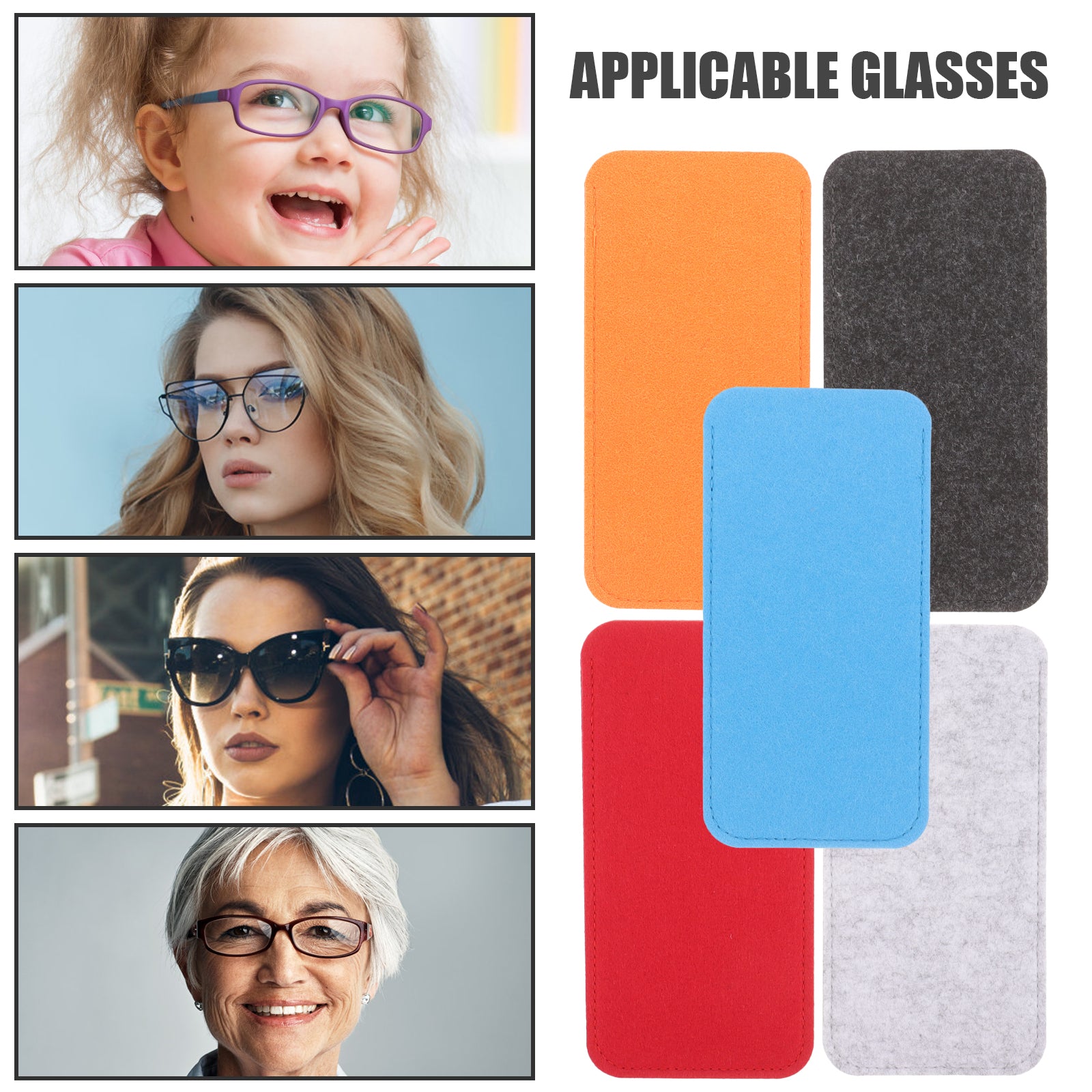 5 Pcs Glasses Bags Soft Felt  Eyeglass Cases Sunglasses Holder Glasses Pouch Sunglasses Storage Bag Reading Glasses Case