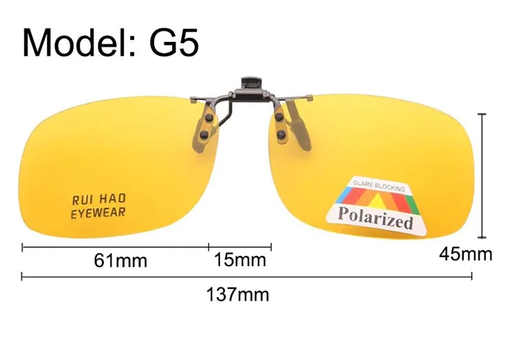 Yellow Polarized Clip on Sunglasses Alloy Bridge Can up Sunglasses Clip Men Women Sun Glasses Eyeglasses Night Vision Lenses