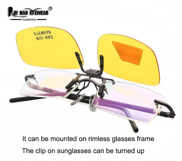 Yellow Polarized Clip on Sunglasses Alloy Bridge Can up Sunglasses Clip Men Women Sun Glasses Eyeglasses Night Vision Lenses