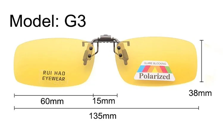 Yellow Polarized Clip on Sunglasses Alloy Bridge Can up Sunglasses Clip Men Women Sun Glasses Eyeglasses Night Vision Lenses