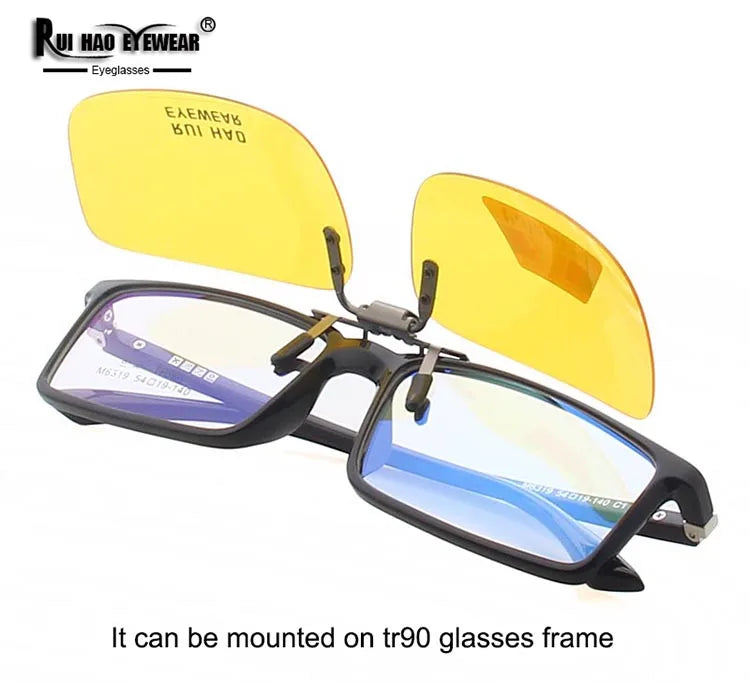 Yellow Polarized Clip on Sunglasses Alloy Bridge Can up Sunglasses Clip Men Women Sun Glasses Eyeglasses Night Vision Lenses