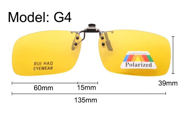 Yellow Polarized Clip on Sunglasses Alloy Bridge Can up Sunglasses Clip Men Women Sun Glasses Eyeglasses Night Vision Lenses