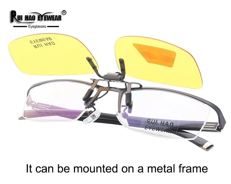 Yellow Polarized Clip on Sunglasses Alloy Bridge Can up Sunglasses Clip Men Women Sun Glasses Eyeglasses Night Vision Lenses