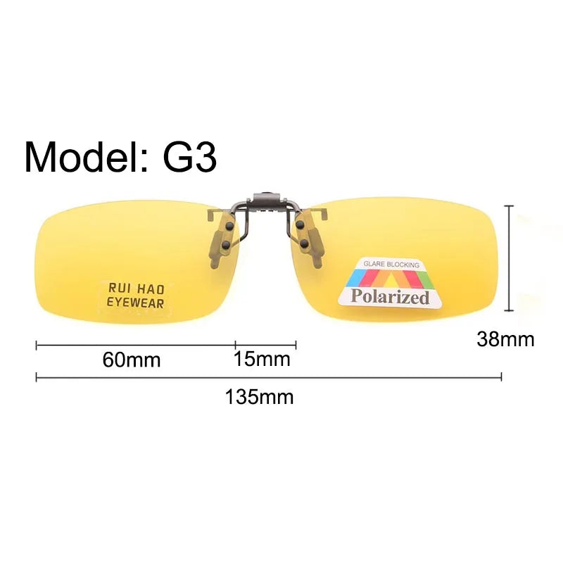 Yellow Polarized Clip on Sunglasses Alloy Bridge Can up Sunglasses Clip Men Women Sun Glasses Eyeglasses Night Vision Lenses