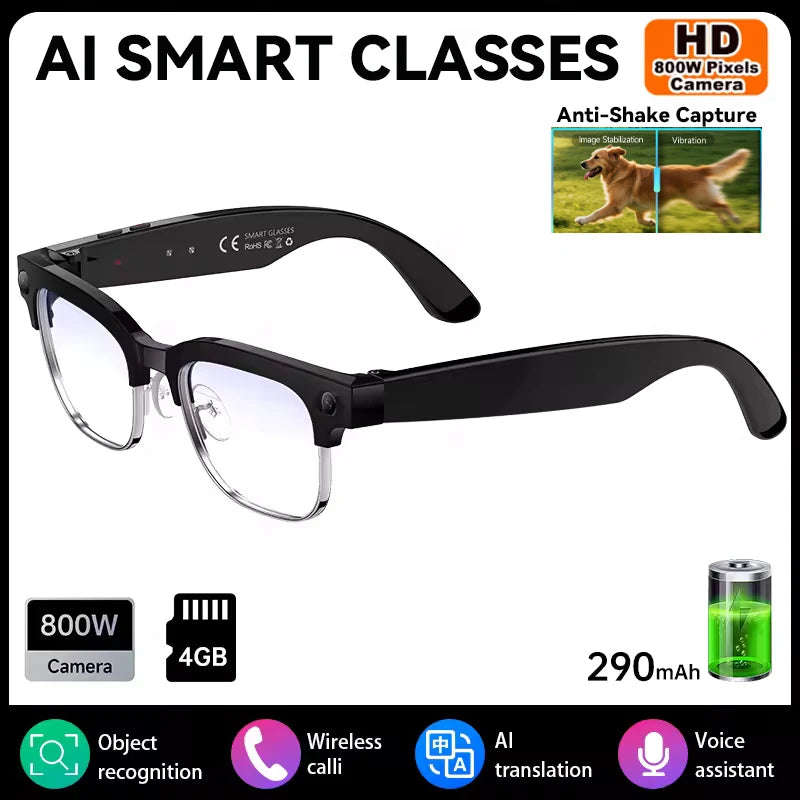 4K HD Color Changing AI Smart Glasses 800W Pixel Camera Bluetooth Call Voice Assistant Control Smart Sports Glasses 2026 Hot