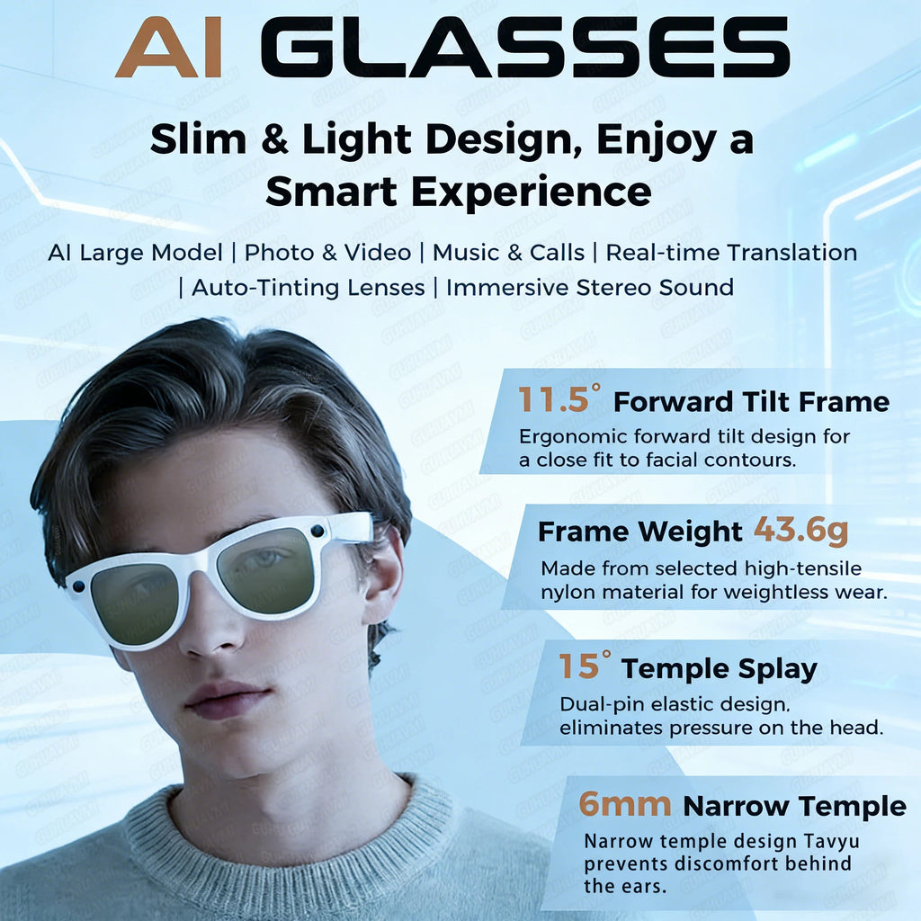 2026 Ultra AI Smart Glasses 1200P Camera ChatGPT Voice Assistant 32GB Storage Real-time Translation Bluetooth Music Sunglasses