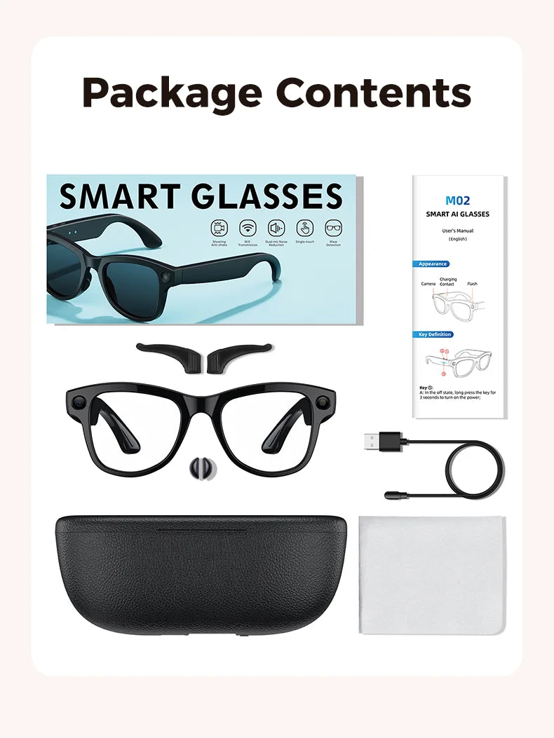 2026 Ultra AI Smart Glasses 1200P Camera ChatGPT Voice Assistant 32GB Storage Real-time Translation Bluetooth Music Sunglasses