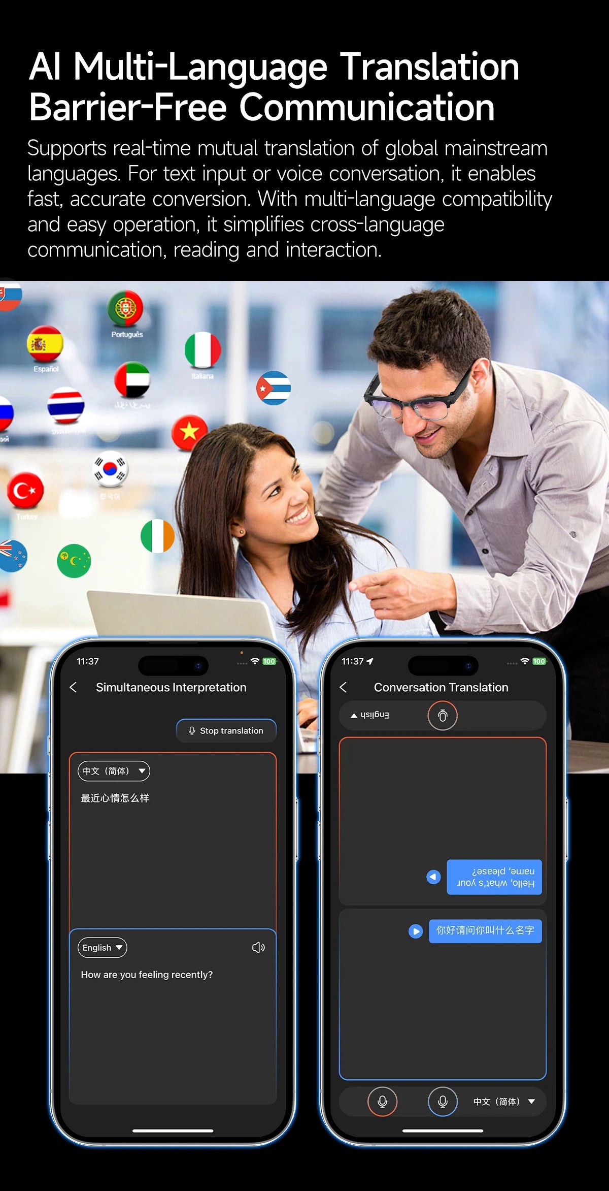 4K HD Color Changing AI Smart Glasses 800W Pixel Camera Bluetooth Call Voice Assistant Control Smart Sports Glasses 2026 Hot