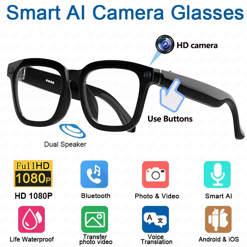 2026 New AI Smart Glasses AI Translation 8MP HD Camera 4K Shooting Image Conversation Recording Listening To Music Smart Glasses