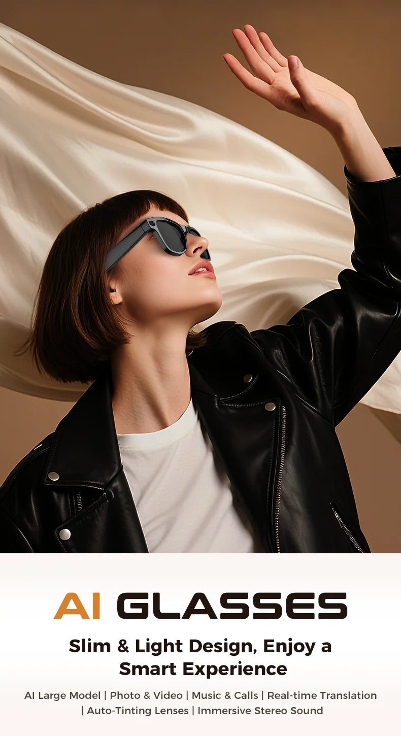 2026 Ultra AI Smart Glasses 1200P Camera ChatGPT Voice Assistant 32GB Storage Real-time Translation Bluetooth Music Sunglasses