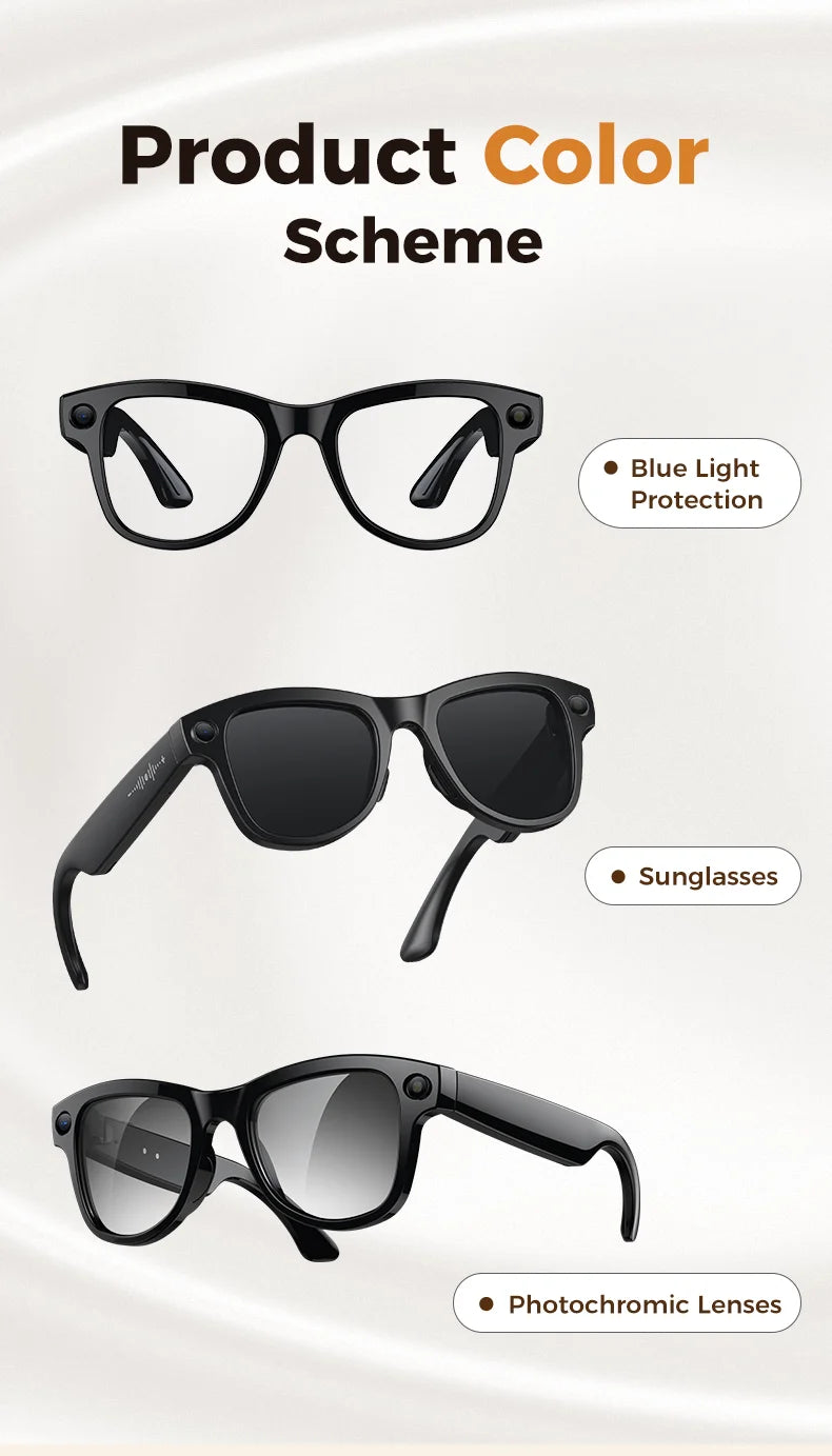 2026 Ultra AI Smart Glasses 1200P Camera ChatGPT Voice Assistant 32GB Storage Real-time Translation Bluetooth Music Sunglasses